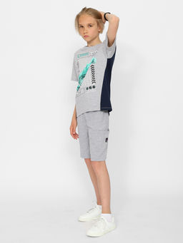 CRB wear/CSJB 90185-11-374 Комплект для мальчика (футболка, шорты),светло-серый меланж/Ex.Cherubino  фото 2