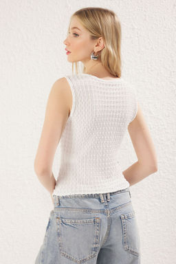 Ekru Dokulu Fitted/Vucuda Oturan Baglama Detayl? Esnek Orme Bluz TWOSS25BZ00123 - Trendyolmilla фото 5