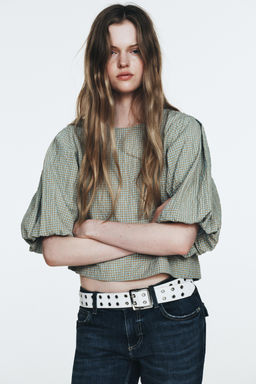 CHECK BALLOON SLEEVE TOP - Zara фото 11
