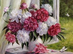 Вышивка крестиком 40х50см, Пионы