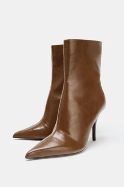 FAUX-PATENT HEELED ANKLE BOOTS