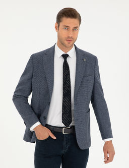 Lacivert Y_n Kar___ml_ Slim Fit Ceket