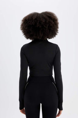 DeFactoFit Футболка узкого кроя с высоким воротником и длинными рукавами на молнии  фото 7