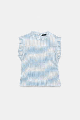TOP NIDO DE ABEJA CUADRO VICHY / Crudo / Azul
