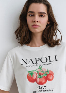 Napoli Bask?l? Beyaz Tisort - Mavi фото 6