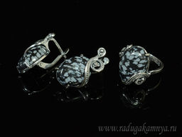 Кольцо Серьги с обсидианом размер 18