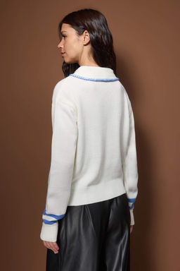 Ekru Kedi Desenli Polo Yaka Triko H?rka TWOAW26HI00302 - Trendyolmilla фото 4