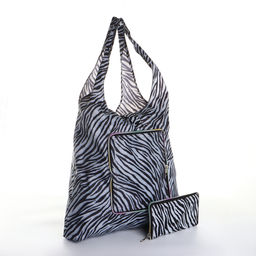 Сумка хозяйственная «Зебра» на кнопке, складная, чёрная, белая