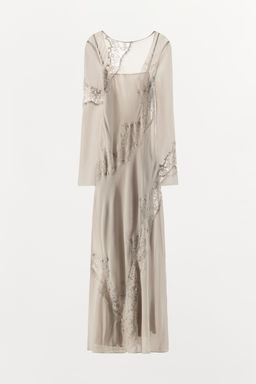 VESTIDO MIDI GEORGETTE ENCAJE BORDADOS / Piedra - Zara фото 5