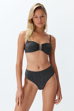 Siyah Straplez Aksesuarl? Simli Brazilian Bikini Tak?m? TBESS24BT00054