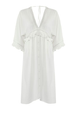 Trendyolmilla Ekru Maxi Dokuma Volanl? Plaj Elbisesi TBESS25EL00075 фото 6