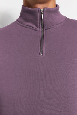 Mor Regular/Normal Kesim Dik Yaka Fermuarl? Pamuklu Basic Ici Polarl? Sweatshirt TMNAW24SW00041