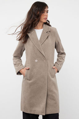 Trendyolmilla Vizon Kruvaze Regular Yunlu Midi Kaban TWOAW25KB00016  фото 2