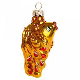 Елочная игрушка фигурка стеклянная Золотая рыбка 3,2х4,7х9,8см, ручная художественная роспись, подарочная упаковка (Россия)