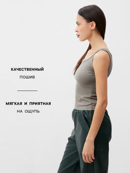 Майка женская в рубчик MIST: Base, размер 44 (M), оливковая