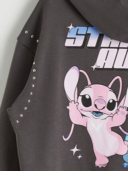 Kap??onlu Lilo ve Stitch Bask?l? K?z ?ocuk Fermuarl? Sweatshirt