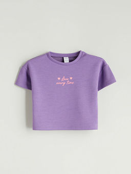 Bisiklet Yaka Bask?l? K?z ?ocuk Ti??rt ve Pantolon 2li