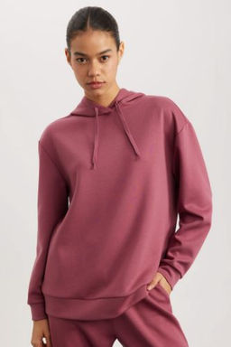 DeFactoFit Standart Fit Kapusonlu Kemer Bask?l? Skuba Dalg?c Kumas Sporcu Basic Sweatshirt