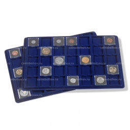 Планшет на 35 ячеек для монет в капсулах QUADRUM MINI размером 38х38 мм (упаковка 2 штуки) Синий LEUCHTTURM 360059