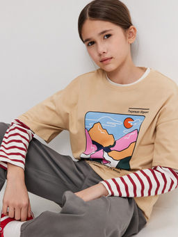 ACOOLA / Футболка детская для девочек Voron бежевый  фото 4