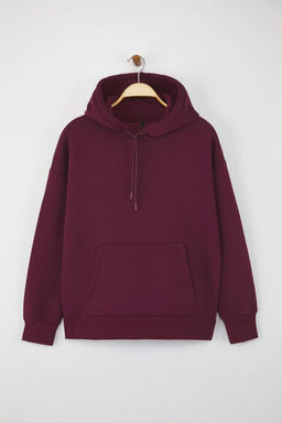 Murdum Kal?n Ici Polarl? Oversize/Genis Kal?p Kapusonlu Basic Orme Sweatshirt TWOAW24SW00103