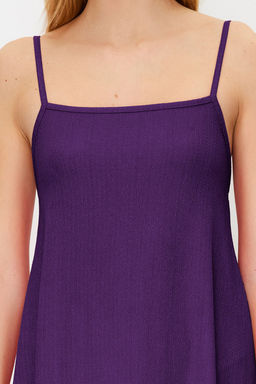 Mor Ayarlanabilir Ask?l? Kare Yaka A-Line Burumcuk/Dokulu Orme Maxi Elbise TWOSS24EL00060