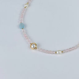 Колье из Розового кварца, Аквамарина и Жемчуга - Радуга самоцветов фото 2