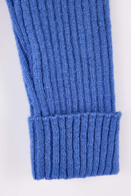 Mavi Crop Yumusak Dokulu Dik Yaka Triko H?rka TWOAW22HI0174