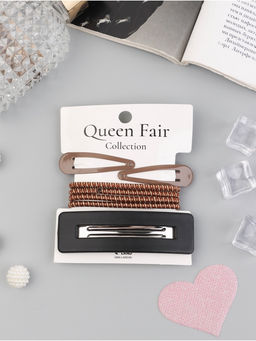 Цена за 6 шт. Набор для волос QF «Флоренс лео», 4 резинки 6.5 см, заколка - автомат МИКС 8 см, 2 заколки 4.5 см, коричневый