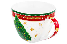 Чашка 250 мл с блюдцем для десерта 20*10*2 см Новогодняя елка красный узор NEW BONE CHINA - Elan gallery фото 21