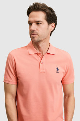Erkek Slim Fit Polo Yaka Somon Basic Ti__rt
