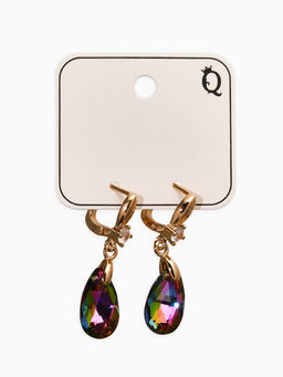 Серьги со стразами «Иллюзион» капля на овале, бело-бензиновые в розовом золоте