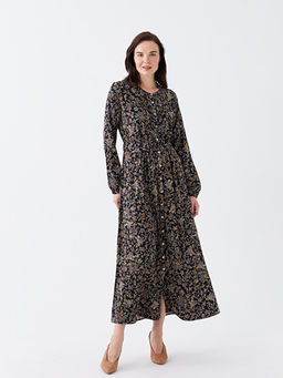 Hakim Yaka Desenli Uzun Kollu Kad?n G?mlek Elbise