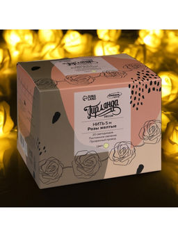 Гирлянда Нить 5 м с насадками Розы жёлтые, IP20, прозрачная нить, 20 LED, свечение тёплое белое, 220 В - Luazon lighting фото 10