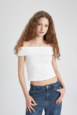 Приталенная футболка с открытыми плечами и короткими рукавами - Defacto фото 7