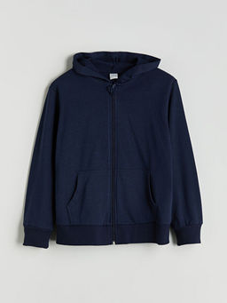 Kap??onlu Basic Uzun Kollu K?z ?ocuk Fermuarl? Sweatshirt