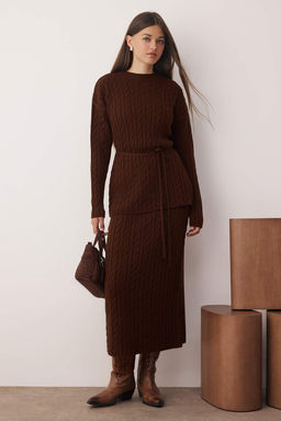 Kahverengi Genis Kal?p Kazak-Etek Triko Alt-Ust Tak?m TWOAW26AU00055 - Trendyolmilla фото 2