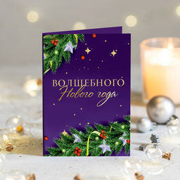 Открытка 4 шоколадки Волшебного Нового года (фиолетовая с веточками) - 8 чудо фото 2