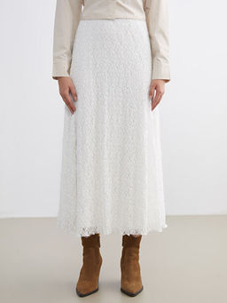 Beli Lastikli Ajurlu Dantelli Etek