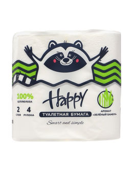 Цена за 2 шт. Туалетная бумага HAPPY со втулкой, аромат бамбук, 2 слоя, 4 рулона