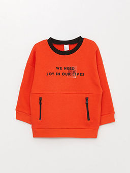 Bisiklet Yaka Uzun Kollu Bask?l? Erkek Bebek Sweatshirt