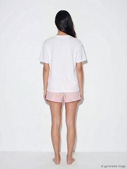 Bisiklet Yaka Bask?l? Kad?n ?ortlu Pijama Tak?m?