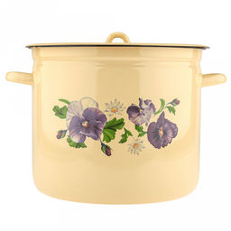 "Анютины глазки" Кастрюля эмалированная 12л, форма цилиндрическая, металлическая крышка, металлические ручки (Россия)