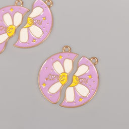 Цена за 4 шт. Декор для творчества металл, эмаль Ромашка - половинки, набор 2 шт., 2.8?2.7 см