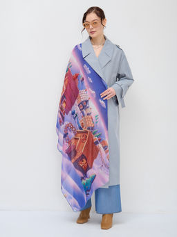 Большой, красивый двусторонний палантин с рисунком в стиле арт-декои необычной текстурой ткани. - Tantino фото 2