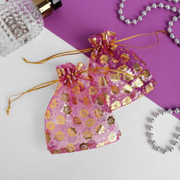 Цена за 100 шт. Мешочек подарочный Цветы, 10x12, цвет малиновый с золотом - Simaland фото 3