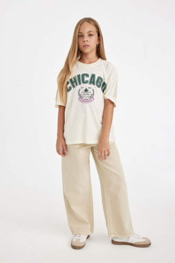 Школьная футболка оверсайз с круглым вырезом и короткими рукавами с принтом для девочек - Defacto фото 2