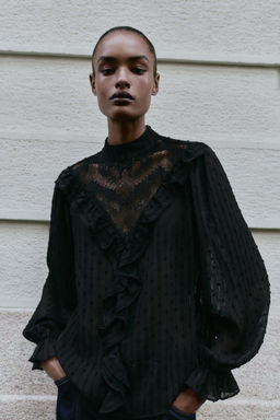 LACE DOTTED MESH SHIRT