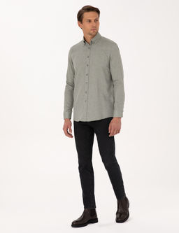 Ye_il Slim Fit Dokulu Uzun Kollu G_mlek