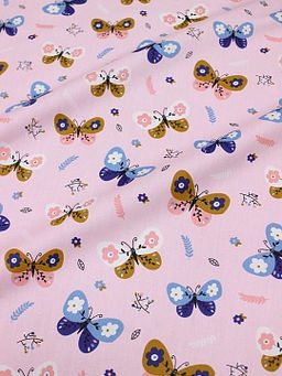 Сатин Яркие бабочки цв.бл.розовый, ш.1.60м, хлопок-100%, 110гр/м.кв